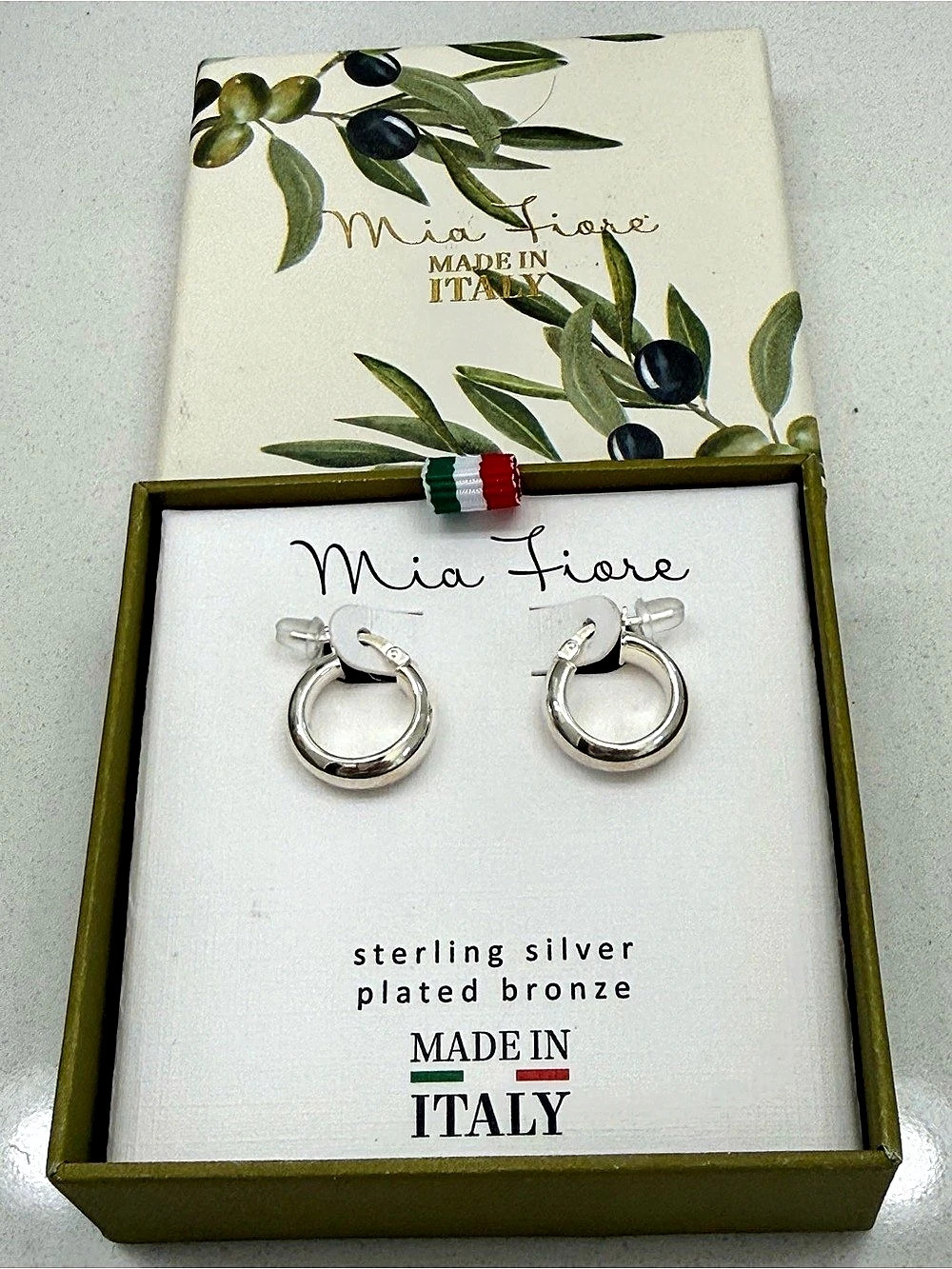 Mia Fiore Sterling Silver Plated Bronze Small Hoop Earrings in Silver NWT